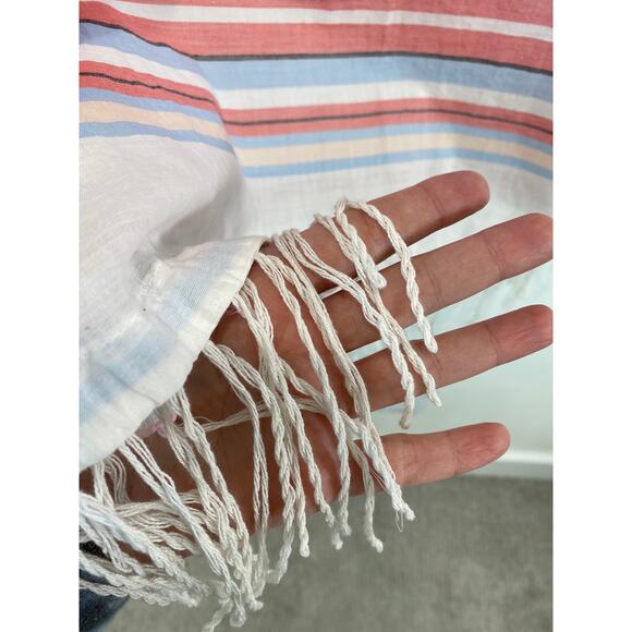 Old Navy Striped Fringe Cotton Shirt Tunic Cover Up Kimono Size L Resort Beachy - Picture 5 of 10